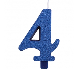 Svecīte "4", zila (9,5 cm)