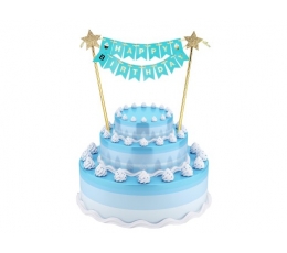 Tortes dekorācija "Happy Birthday", zili zeltaina (25 cm)