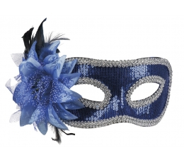Venēcijas maska, zila ar ziedu