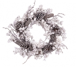 Ziemassvētku vainags ar priežu čiekuriem un baltām ogām (55 cm) 1