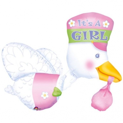 Фольгированный шарик - аист "It's a girl Stork" (58x81 см)