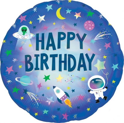 Фольгированный шарик "Happy Birthday Space" (45 см)