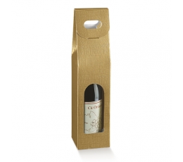 Коробка для бутылок с окошком, золотистая (90х90х385 мм)