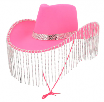 Ковбойская шляпа розового цвета с серебряными кристаллами. 