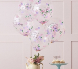 Прозрачные шарики "Happy Birthday" с конфетти лепесточки (5 шт/ 30 см)