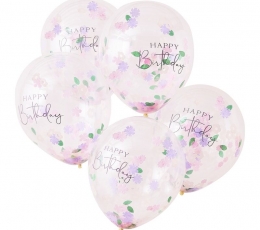 Прозрачные шарики "Happy Birthday" с конфетти лепесточки (5 шт/ 30 см) 1