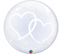 Прозрачный (bubble) шарик "Белые сердца" (24 х 56 см)