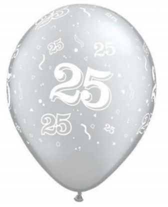 Шарики "25", серебро (10 шт. / 28 см. Q11)