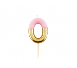 Свечка "0", розово-золотая (10 см)