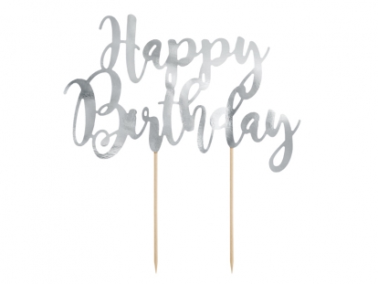 Украшение для торта "Happy Birthday", серебро