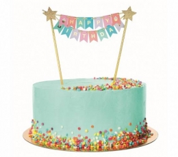 Украшение для торта "Happy Birthday", золотых и пастельных тонов 1