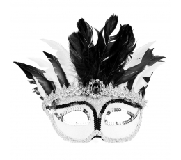 Венецианская маска, черно-белая с перьями