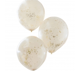 Воздушные шары - двойные, персиковые с золотым конфетти (3 шт.)