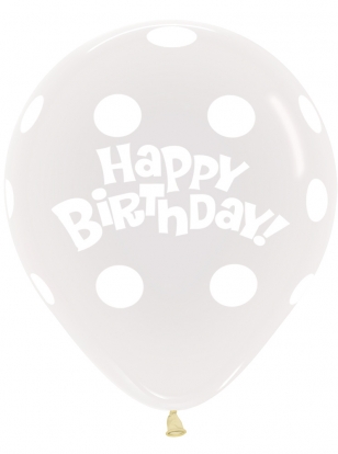Воздушный шар прозрачный с белыми точками "Happy boirthday" (45 см).