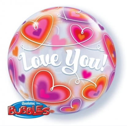 Прозрачный (bubble) шарик "Сердечки - Love you" (56 см)