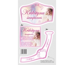 Etiketė "Krikštynų šampanas", rausva, su mergaite