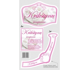 Etiketės "Krikštynų šampanas", rausvos su balta (5 vnt.)