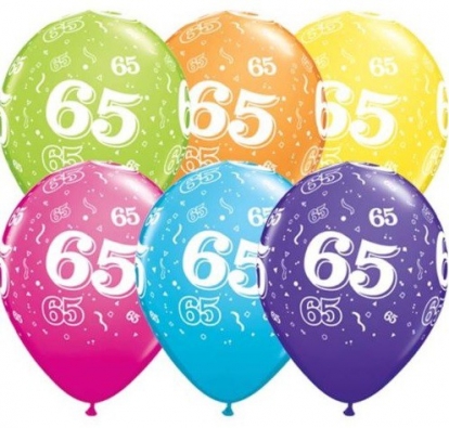 Gum. bal. įvairiaspalvis skaičius "65" (6 vnt./27.94 cm)