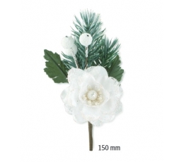 Dekoratyvinė šakelė su balta gėle (15 cm)