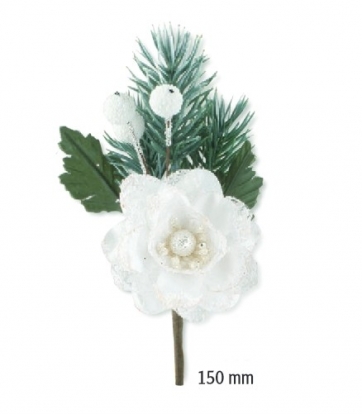 Dekoratyvinė šakelė su balta gėle (15 cm)