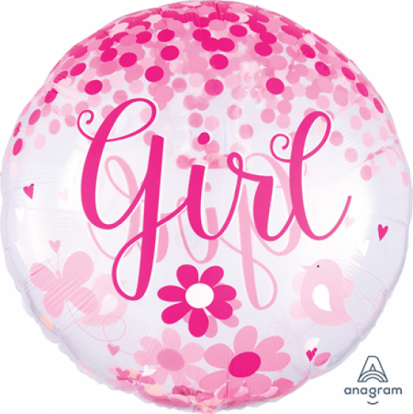 Permatomas balionas su konfeti ''Girl'' (71 cm)