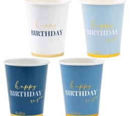 Puodeliai "Happy Birthday", melsvų atspalvių (8 vnt./250 ml)