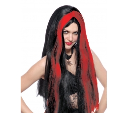 Raganos perukas, juodas su raudonomis sruogomis