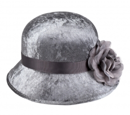 Retro skrybėlė su gėle, pilka