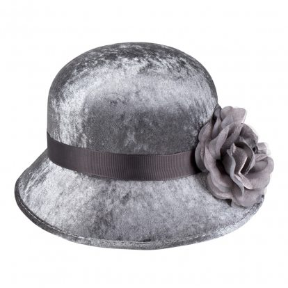 Retro skrybėlė su gėle, pilka