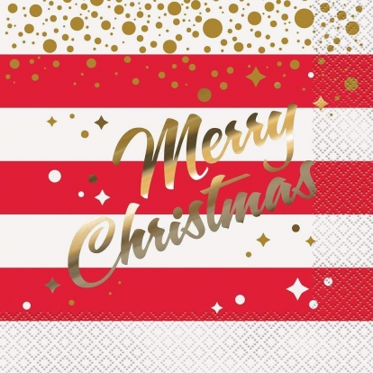 Servetėlės „Merry Christmas“, raudonai auksinės (16 vnt.)