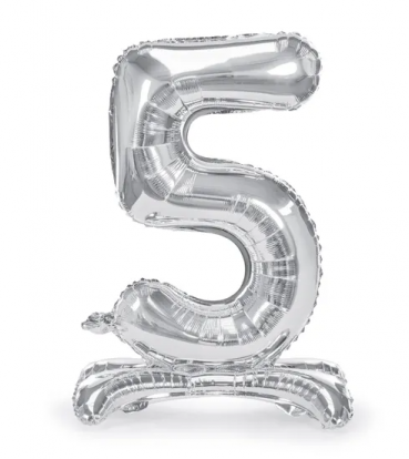 Stovintis balionas "5", sidabrinis (70 cm)