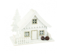 Šviečianti kalėdinė dekoracija "Baltas namelis" (15x11 cm)