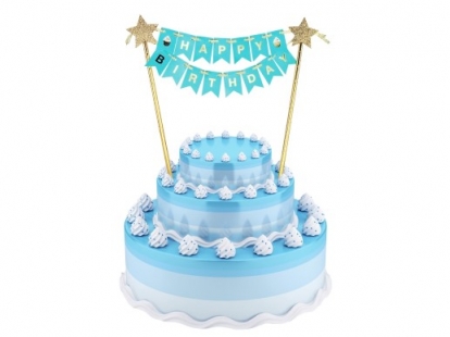 Torto dekoracija "Happy birthday", melsva-auksinė (25 cm)