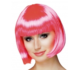 Trumpų plaukų perukas, ryškiai rožinis