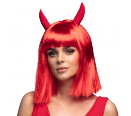 Velniukės perukas su ragais, raudonas