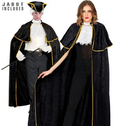 Venecijietiškas apsiaustas, aksominis juodas (142 cm)