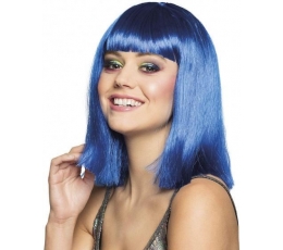 Vidutinio ilgio plaukų perukas, neoninis mėlynas