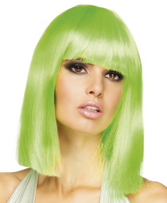 Vidutinio ilgio plaukų perukas, neoninis žalias