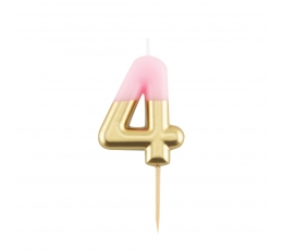 Žvakutė "4", rausva-auksinė (10 cm)