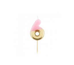 Žvakutė "6", rausva-auksinė (10 cm)