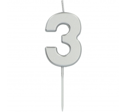 Žvakutė-smeigtukas "3", sidabrinė