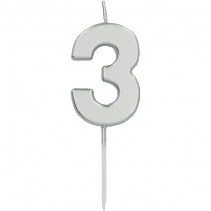 Žvakutė-smeigtukas "3", sidabrinė