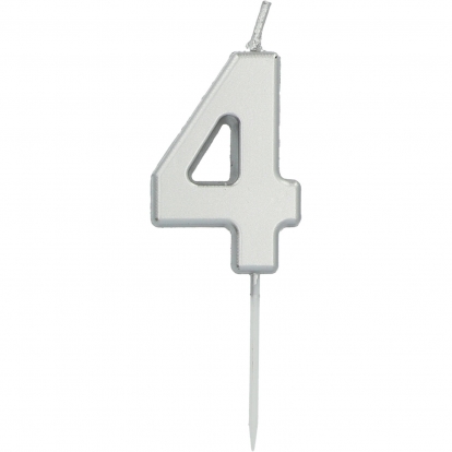 Žvakutė-smeigtukas "4", sidabrinė