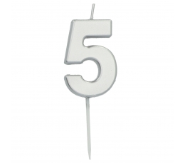 Žvakutė-smeigtukas "5", sidabrinė