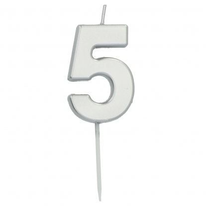Žvakutė-smeigtukas "5", sidabrinė