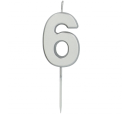 Žvakutė-smeigtukas "6", sidabrinė