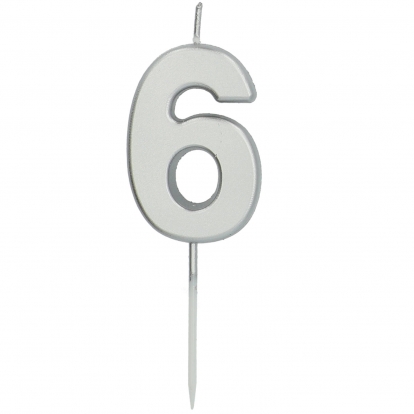 Žvakutė-smeigtukas "6", sidabrinė