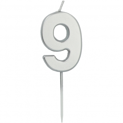 Žvakutė-smeigtukas "9", sidabrinė