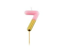 Svecīte "7", rozā-zelta (10 cm)